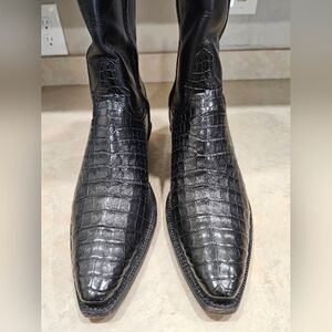 Womens 8.5 B Lucchese CLASSICS Handmade Black CAIMAN Cowboy Boots WORN ONCE!!